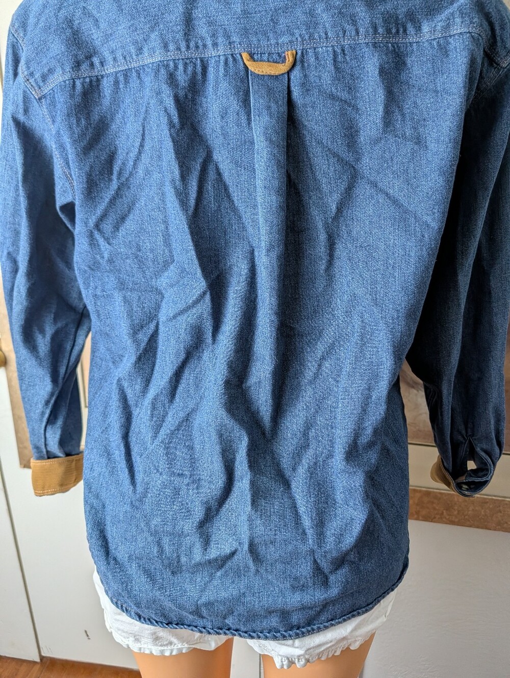 Koret Blue Women Denim Shirt Jacket with Tan Corduroy Collar Size M - Picture 6 of 7